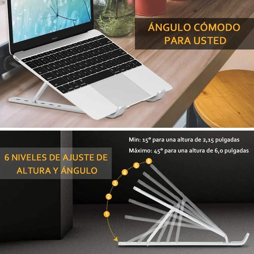Foldable aluminum laptop stand, adjustable height tabletop laptop stand, laptop stand for desk compatible with macbook air pro, asus hp surface lenovo 5-15.6", aluminum stand pc, tablet, silver color