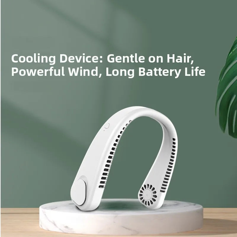 Portable Wireless Leafless Neck Fan USB Rechargeable Quiet Powerful Fan for Outdoor Travel Camping