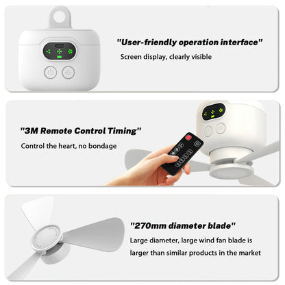 8000mAh Battery Camping Fan with LED Light & Remote, USB Rechargeable Hanging Tent Fan 4W Low Noise, Portable for Outdoor Travel Dorm Bedroom