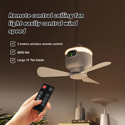 8000mAh Battery Camping Fan with LED Light & Remote, USB Rechargeable Hanging Tent Fan 4W Low Noise, Portable for Outdoor Travel Dorm Bedroom