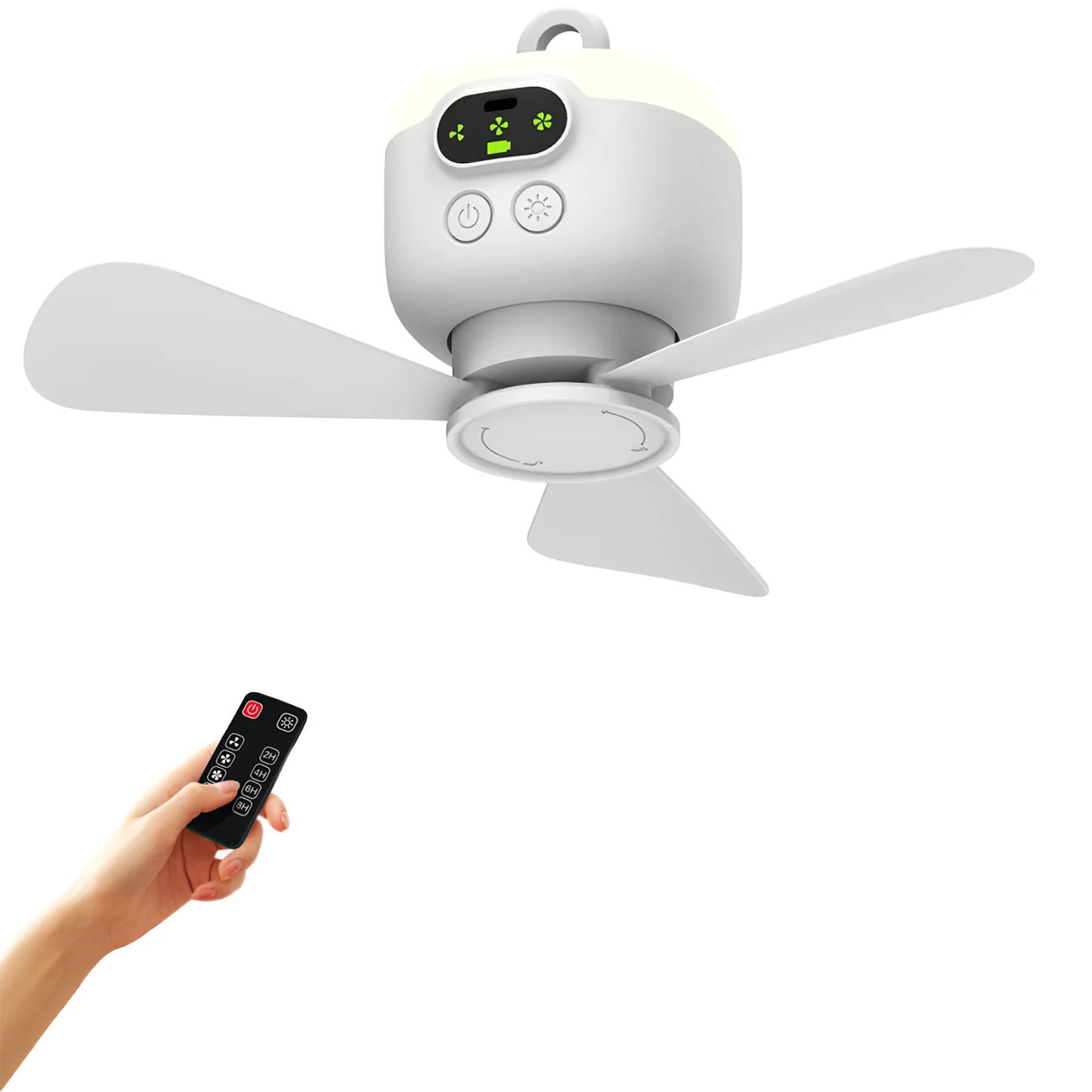 8000mAh Battery Camping Fan with LED Light & Remote, USB Rechargeable Hanging Tent Fan 4W Low Noise, Portable for Outdoor Travel Dorm Bedroom
