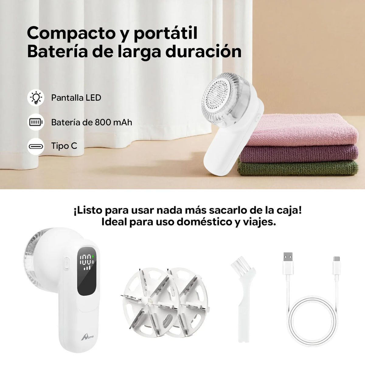 Quitapelusas Eléctrico Recargable con Pantalla LED