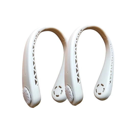 Portable Bladeless Neck Fan - 2 Units, 3 Adjustable Speeds, 1800mAh Battery, Lightweight 220g for Sports, Work, Indoor and Outdoor Use, USB Rechargeable, Ideal for Vacation and Beach, White.