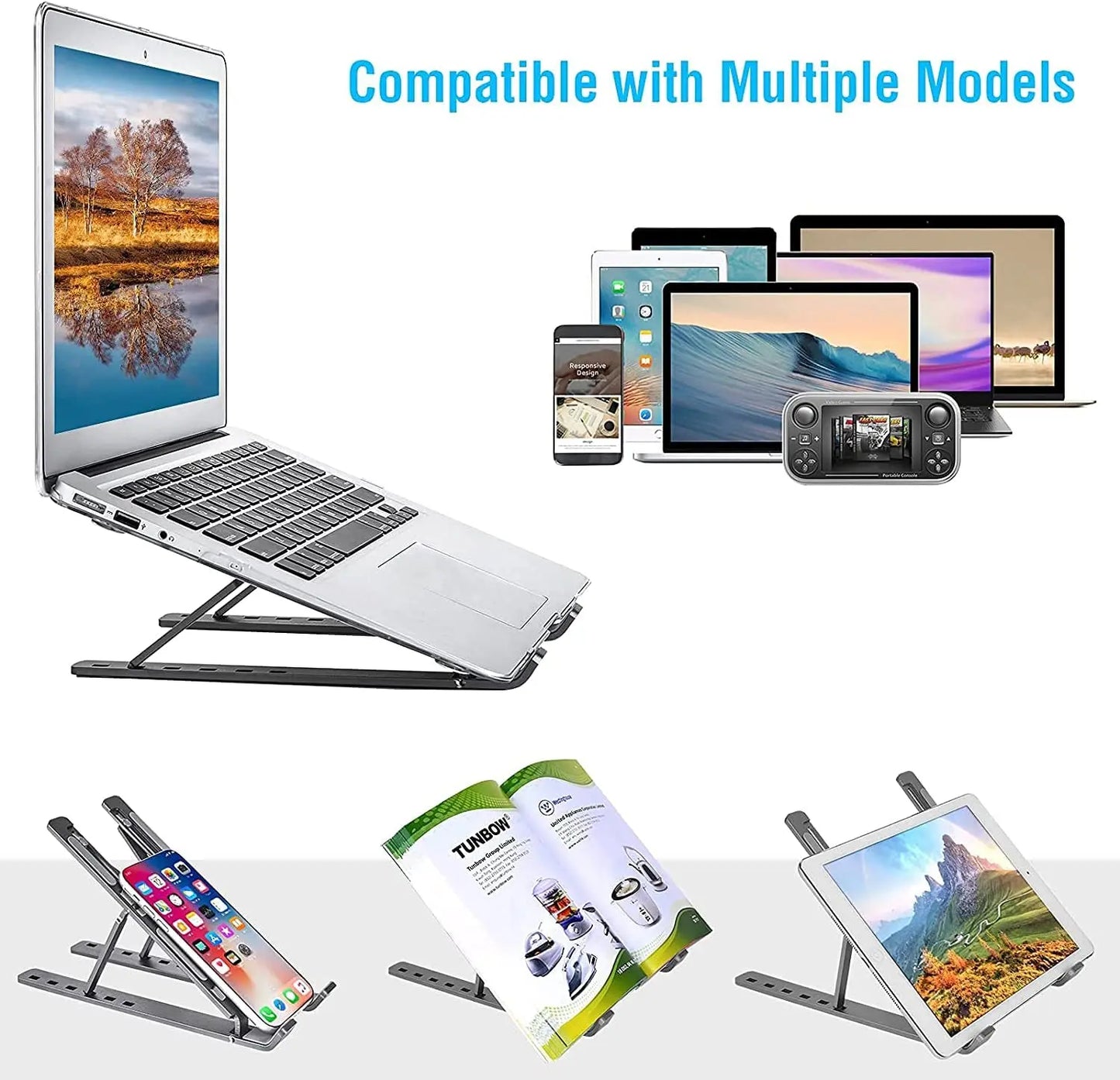 Foldable aluminum laptop stand, adjustable height tabletop laptop stand, laptop stand for desk compatible with macbook air pro, asus hp surface lenovo 5-15.6", aluminum stand pc, tablet, silver color