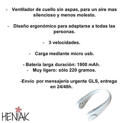Portable Bladeless Neck Fan - 2 Units, 3 Adjustable Speeds, 1800mAh Battery, Lightweight 220g for Sports, Work, Indoor and Outdoor Use, USB Rechargeable, Ideal for Vacation and Beach, White.