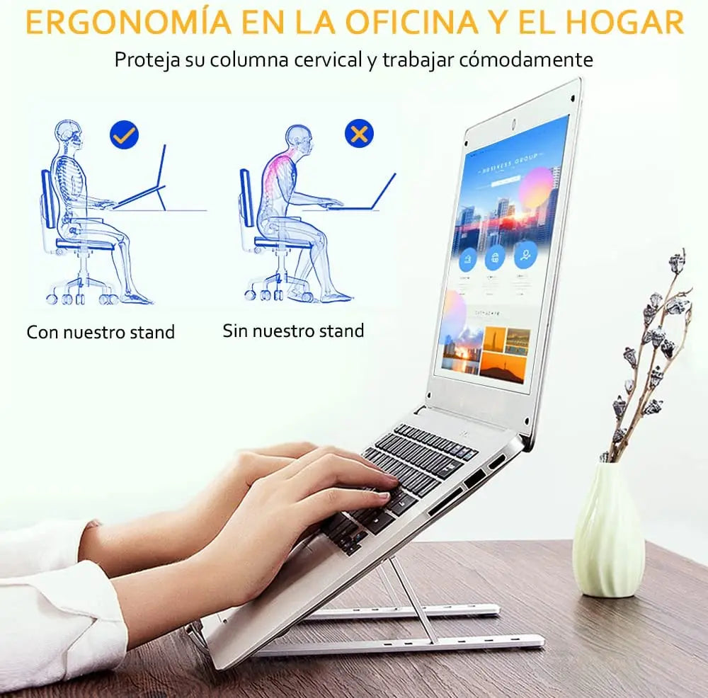 Soporte Ordenador Portátil aluminio Plegable, Soporte para Ordenador Portátil Mesa Altura Ajustable, Laptop Stand para Escritorio Compatible con MacBook Air Pro, ASUS HP Surface Lenovo 5-15,6", Atril Aluminium PC, Tablet, Color Plateado