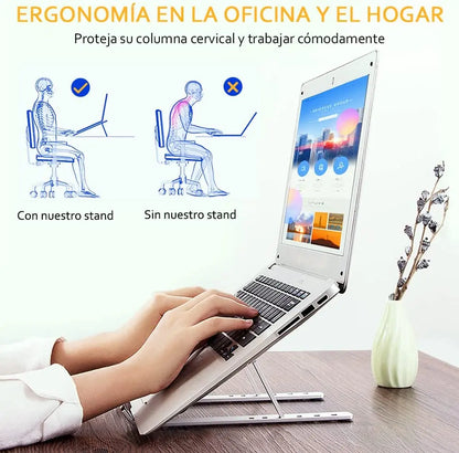 Foldable aluminum laptop stand, adjustable height tabletop laptop stand, laptop stand for desk compatible with macbook air pro, asus hp surface lenovo 5-15.6", aluminum stand pc, tablet, silver color