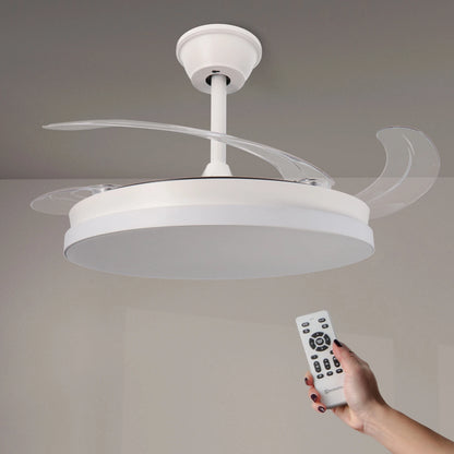 LED Ceiling Fan with Light, 107 cm White & Crystal Design, Retractable Blades, DC Motor for Silent Operation, Remote Control, Energy Efficient with 30W LED, Perfect for Living Room or Bedroom.