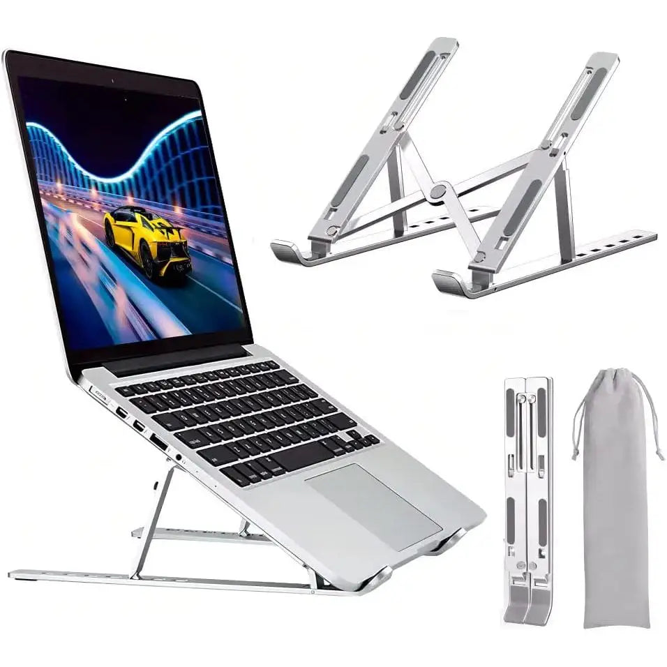 Soporte Ordenador Portátil aluminio Plegable, Soporte para Ordenador Portátil Mesa Altura Ajustable, Laptop Stand para Escritorio Compatible con MacBook Air Pro, ASUS HP Surface Lenovo 5-15,6", Atril Aluminium PC, Tablet, Color Plateado