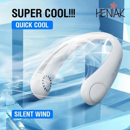 Portable Bladeless Neck Fan - 2 Units, 3 Adjustable Speeds, 1800mAh Battery, Lightweight 220g for Sports, Work, Indoor and Outdoor Use, USB Rechargeable, Ideal for Vacation and Beach, White.