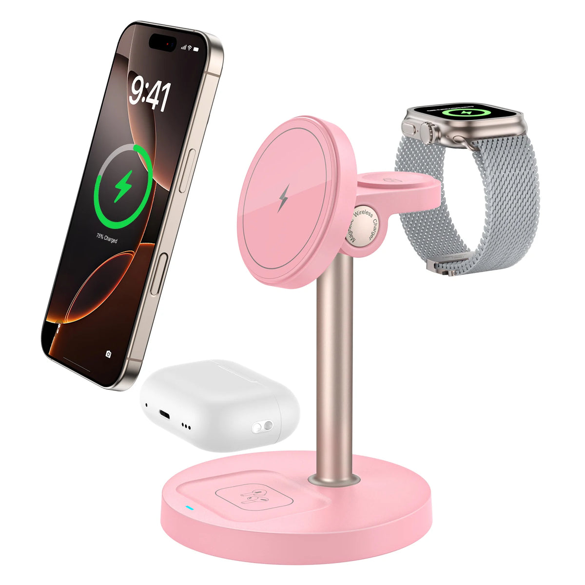 argador inalámbrico, de Carga rápida 3 en 1 de 15 W con Chip Inteligente, Base magnética Adecuada para iPhone, Soporte de Carga rápida inalámbrico Compatible con AirPods, para Reloj