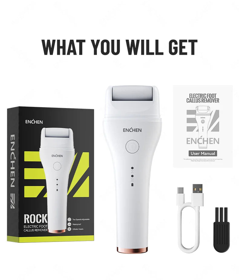 ENCHEN Rock Removedor Eléctrico de Callos para Pies Recargable IPX6 Impermeable 2 Velocidades Carga USB 1 Cabezal Lijador