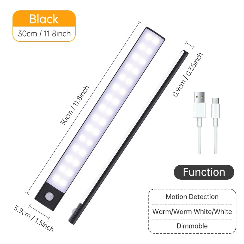 Luz LED nocturna inalámbrica con Sensor de movimiento, lámpara de noche recargable por USB para armario, lámpara de fondo para Cocina