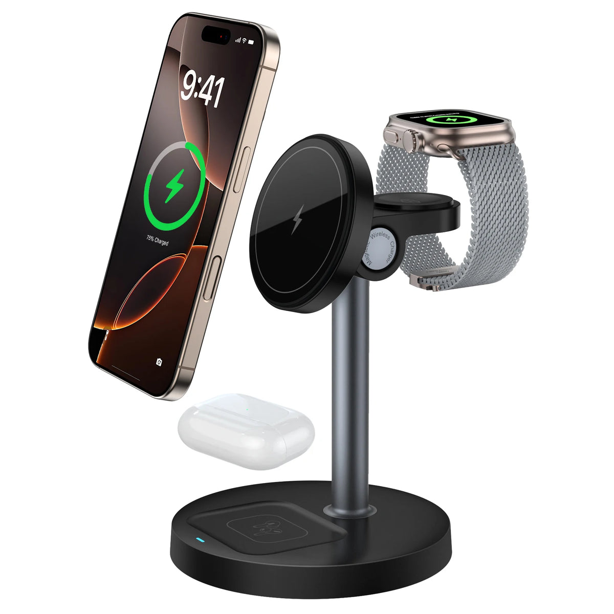 argador inalámbrico, de Carga rápida 3 en 1 de 15 W con Chip Inteligente, Base magnética Adecuada para iPhone, Soporte de Carga rápida inalámbrico Compatible con AirPods, para Reloj