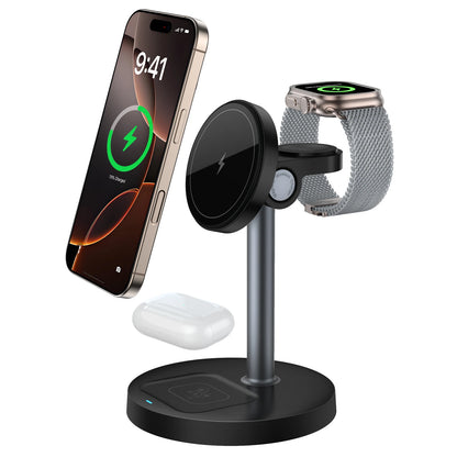 argador inalámbrico, de Carga rápida 3 en 1 de 15 W con Chip Inteligente, Base magnética Adecuada para iPhone, Soporte de Carga rápida inalámbrico Compatible con AirPods, para Reloj