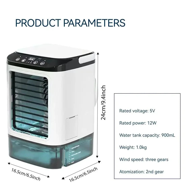 2026 NEW Rechargeable Personal Mini Air Cooler 900ml Tank 3-Speed Evaporative Desk Fan 7-Color Night Light Humidifier for Bedroom Travel
