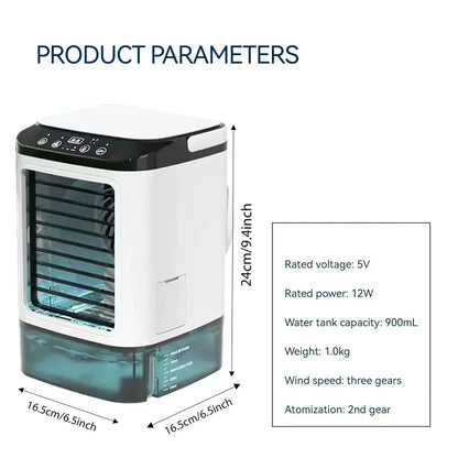 2026 NEW Rechargeable Personal Mini Air Cooler 900ml Tank 3-Speed Evaporative Desk Fan 7-Color Night Light Humidifier for Bedroom Travel