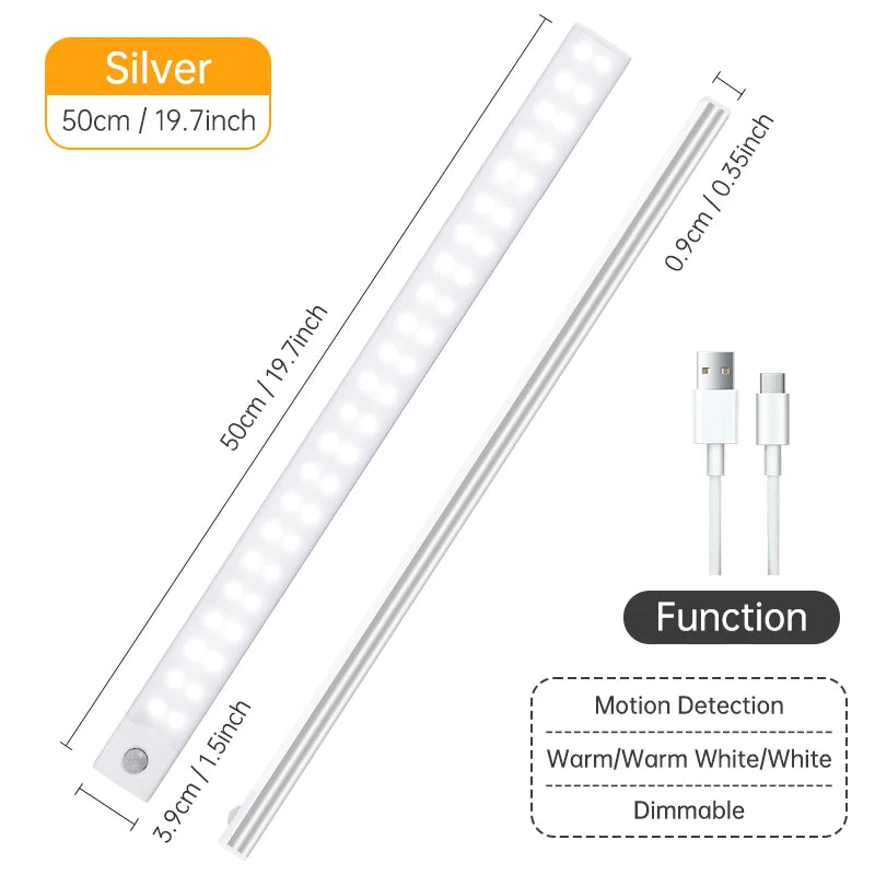 Luz LED nocturna inalámbrica con Sensor de movimiento, lámpara de noche recargable por USB para armario, lámpara de fondo para Cocina