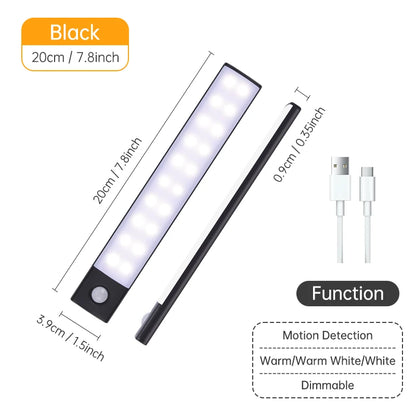 Luz LED nocturna inalámbrica con Sensor de movimiento, lámpara de noche recargable por USB para armario, lámpara de fondo para Cocina
