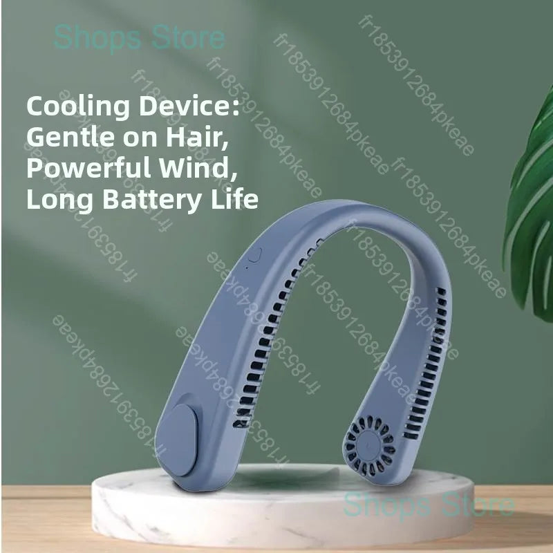 Portable Wireless Leafless Neck Fan USB Rechargeable Quiet Powerful Fan for Outdoor Travel Camping