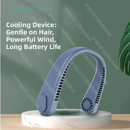 Portable Wireless Leafless Neck Fan USB Rechargeable Quiet Powerful Fan for Outdoor Travel Camping