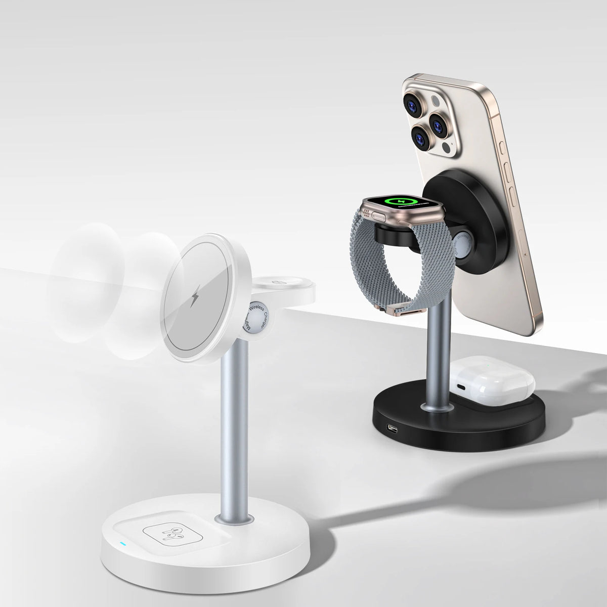 argador inalámbrico, de Carga rápida 3 en 1 de 15 W con Chip Inteligente, Base magnética Adecuada para iPhone, Soporte de Carga rápida inalámbrico Compatible con AirPods, para Reloj