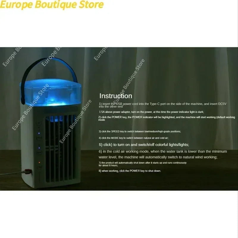 1 PCS 3 In 1 Desk Air Cooler And Humidifier Portable Air Conditioner Fan With 3 Fan Speeds And 7 Colors LED Light For Bedroom