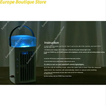 1 PCS 3 In 1 Desk Air Cooler And Humidifier Portable Air Conditioner Fan With 3 Fan Speeds And 7 Colors LED Light For Bedroom