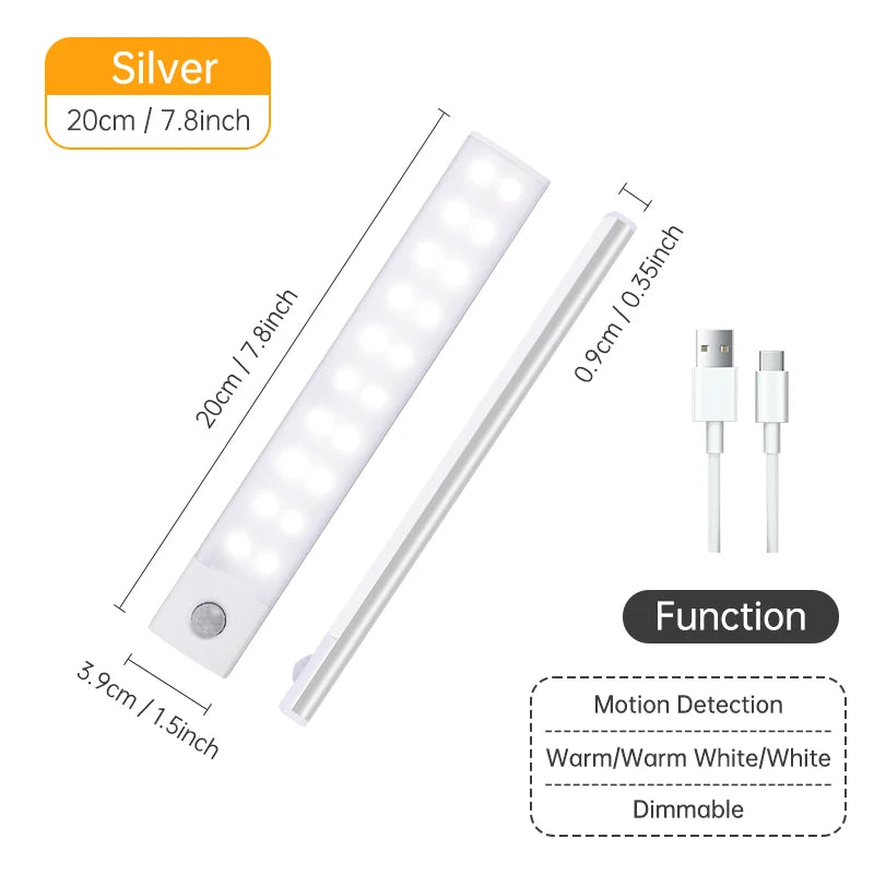 Luz LED nocturna inalámbrica con Sensor de movimiento, lámpara de noche recargable por USB para armario, lámpara de fondo para Cocina
