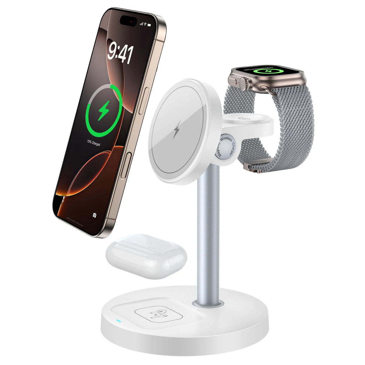 argador inalámbrico, de Carga rápida 3 en 1 de 15 W con Chip Inteligente, Base magnética Adecuada para iPhone, Soporte de Carga rápida inalámbrico Compatible con AirPods, para Reloj