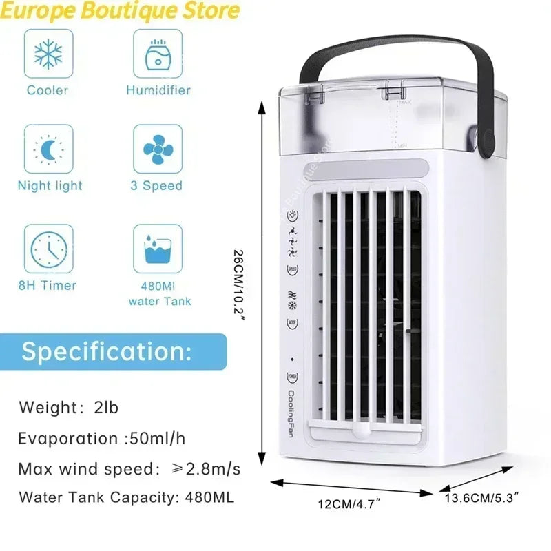 1 PCS 3 In 1 Desk Air Cooler And Humidifier Portable Air Conditioner Fan With 3 Fan Speeds And 7 Colors LED Light For Bedroom