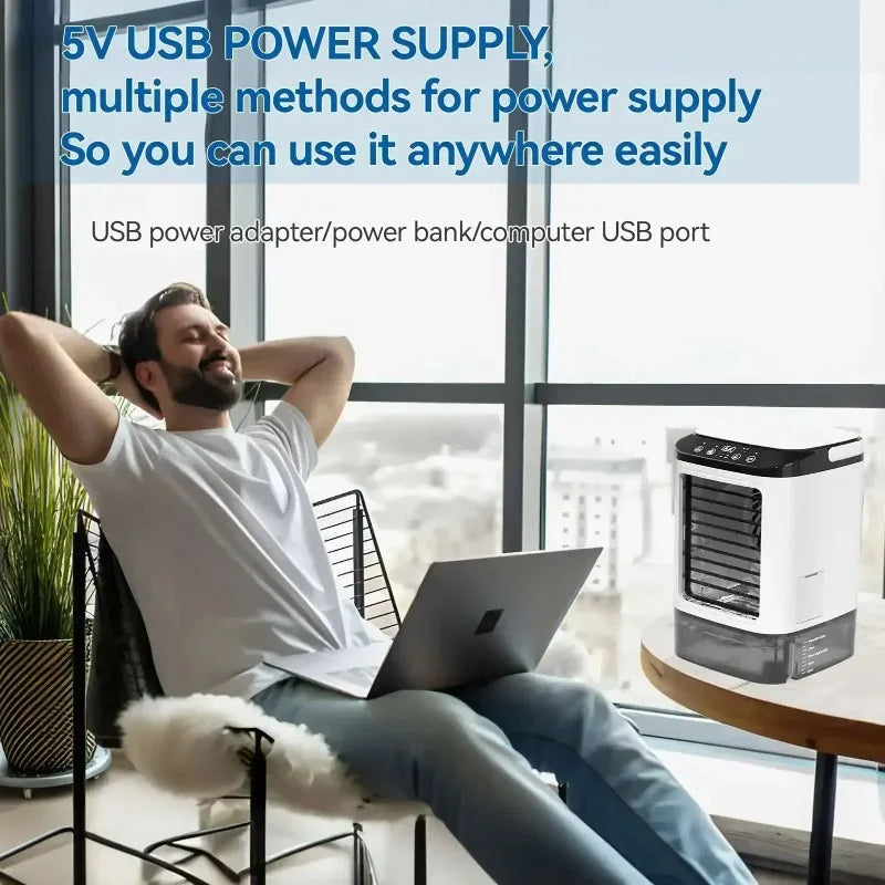 2026 NEW Rechargeable Personal Mini Air Cooler 900ml Tank 3-Speed Evaporative Desk Fan 7-Color Night Light Humidifier for Bedroom Travel