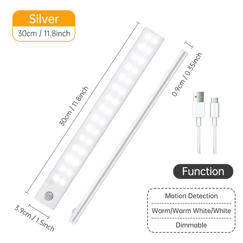 Luz LED nocturna inalámbrica con Sensor de movimiento, lámpara de noche recargable por USB para armario, lámpara de fondo para Cocina