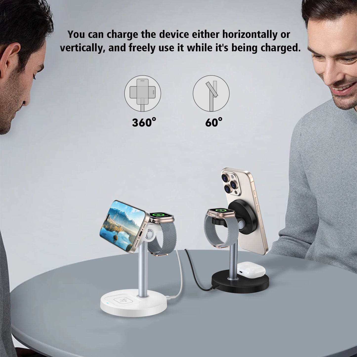 argador inalámbrico, de Carga rápida 3 en 1 de 15 W con Chip Inteligente, Base magnética Adecuada para iPhone, Soporte de Carga rápida inalámbrico Compatible con AirPods, para Reloj