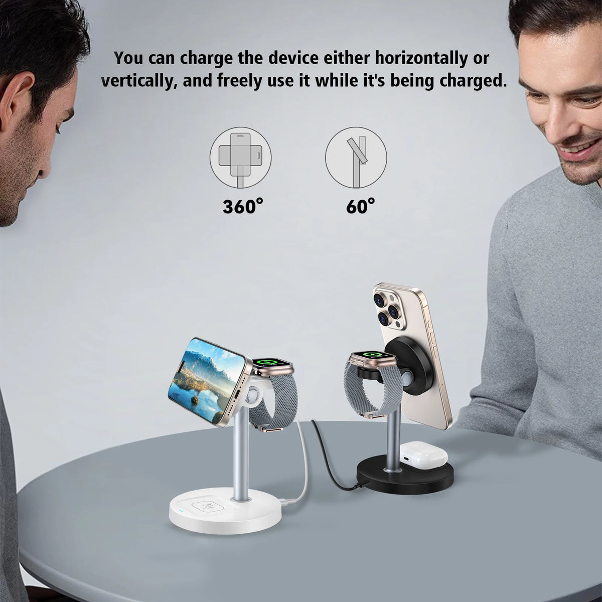 argador inalámbrico, de Carga rápida 3 en 1 de 15 W con Chip Inteligente, Base magnética Adecuada para iPhone, Soporte de Carga rápida inalámbrico Compatible con AirPods, para Reloj