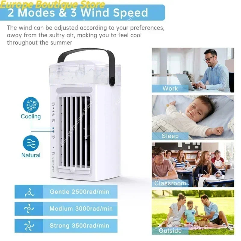 1 PCS 3 In 1 Desk Air Cooler And Humidifier Portable Air Conditioner Fan With 3 Fan Speeds And 7 Colors LED Light For Bedroom