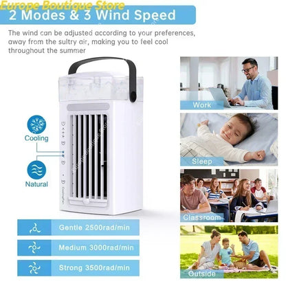 1 PCS 3 In 1 Desk Air Cooler And Humidifier Portable Air Conditioner Fan With 3 Fan Speeds And 7 Colors LED Light For Bedroom