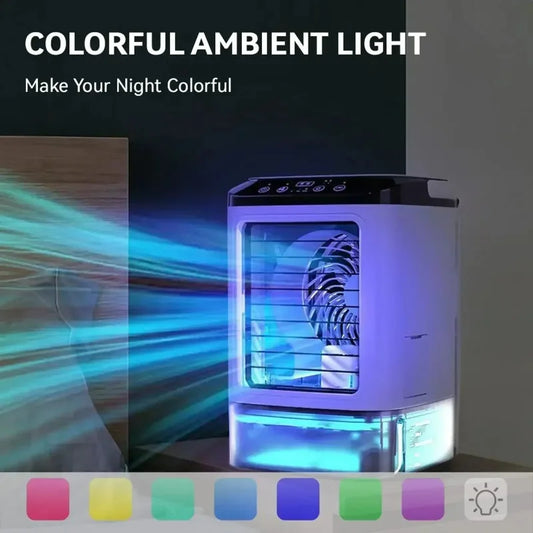 2026 NEW Rechargeable Personal Mini Air Cooler 900ml Tank 3-Speed Evaporative Desk Fan 7-Color Night Light Humidifier for Bedroom Travel