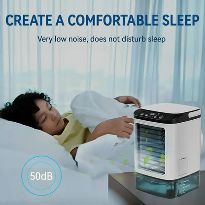 2026 NEW Rechargeable Personal Mini Air Cooler 900ml Tank 3-Speed Evaporative Desk Fan 7-Color Night Light Humidifier for Bedroom Travel