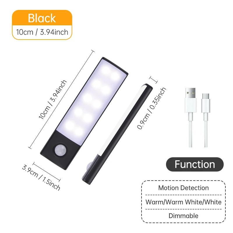 Luz LED nocturna inalámbrica con Sensor de movimiento, lámpara de noche recargable por USB para armario, lámpara de fondo para Cocina