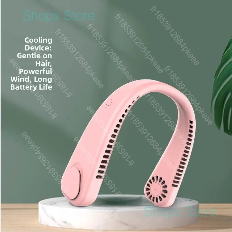 Portable Wireless Leafless Neck Fan USB Rechargeable Quiet Powerful Fan for Outdoor Travel Camping