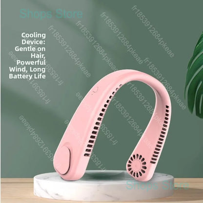 Portable Wireless Leafless Neck Fan USB Rechargeable Quiet Powerful Fan for Outdoor Travel Camping