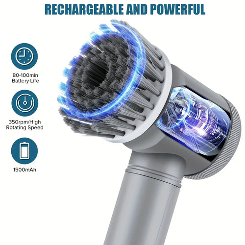 Depurador giratorio eléctrico, cepillo de limpieza inalámbrico para baño, depurador eléctrico con 5 cabezales de cepillo reemplazables, cepillo de limpieza eléctrico