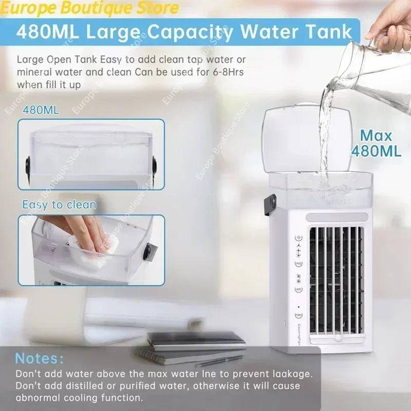 1 PCS 3 In 1 Desk Air Cooler And Humidifier Portable Air Conditioner Fan With 3 Fan Speeds And 7 Colors LED Light For Bedroom