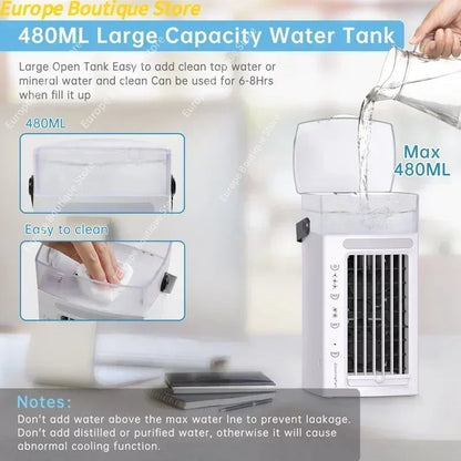1 PCS 3 In 1 Desk Air Cooler And Humidifier Portable Air Conditioner Fan With 3 Fan Speeds And 7 Colors LED Light For Bedroom