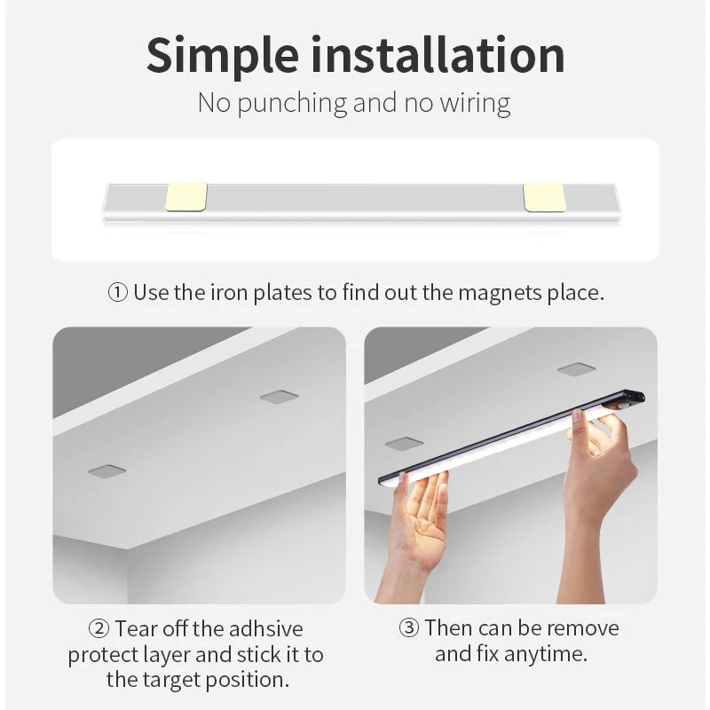 Luz LED nocturna inalámbrica con Sensor de movimiento, lámpara de noche recargable por USB para armario, lámpara de fondo para Cocina