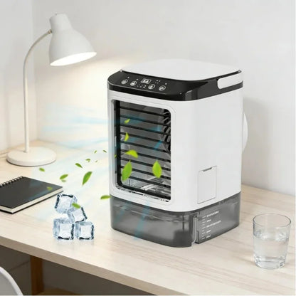 2026 NEW Rechargeable Personal Mini Air Cooler 900ml Tank 3-Speed Evaporative Desk Fan 7-Color Night Light Humidifier for Bedroom Travel