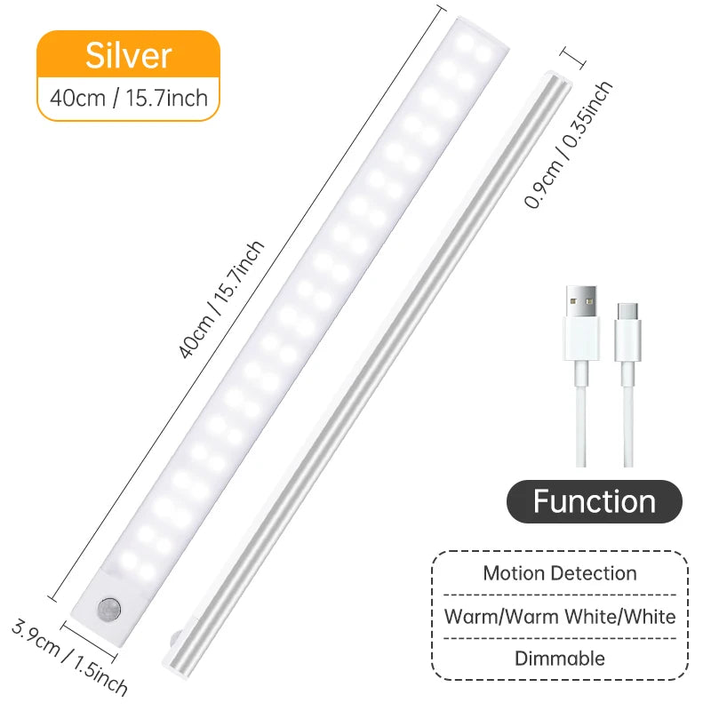 Luz LED nocturna inalámbrica con Sensor de movimiento, lámpara de noche recargable por USB para armario, lámpara de fondo para Cocina
