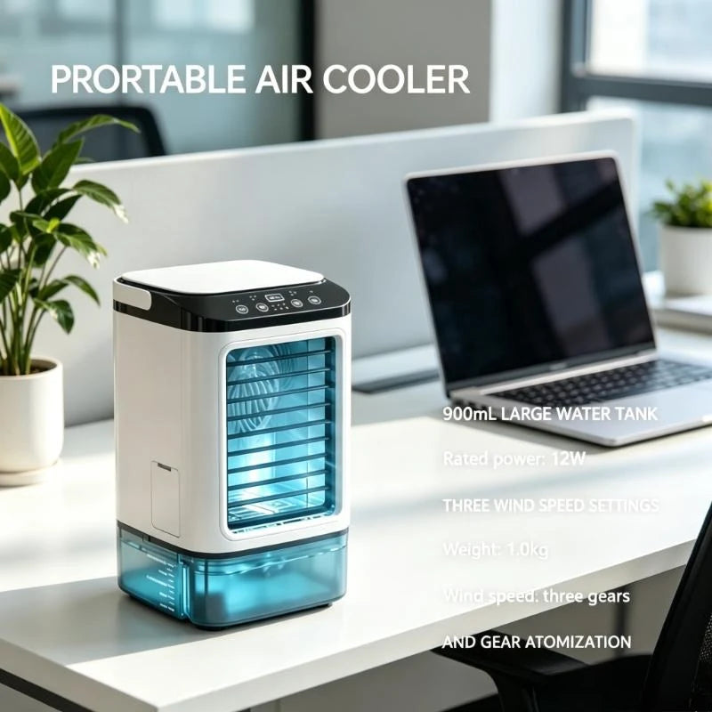 2026 NEW Rechargeable Personal Mini Air Cooler 900ml Tank 3-Speed Evaporative Desk Fan 7-Color Night Light Humidifier for Bedroom Travel