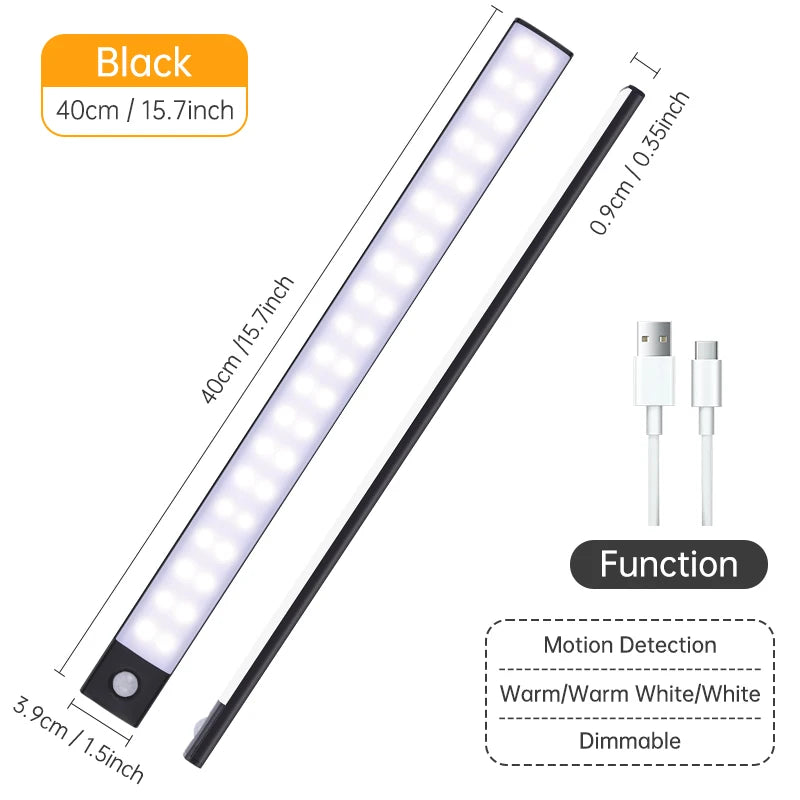 Luz LED nocturna inalámbrica con Sensor de movimiento, lámpara de noche recargable por USB para armario, lámpara de fondo para Cocina
